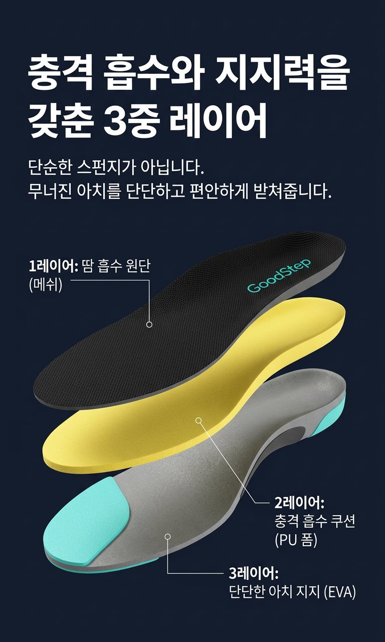 3중 레이어 구조 - 메쉬, PU 폼, EVA